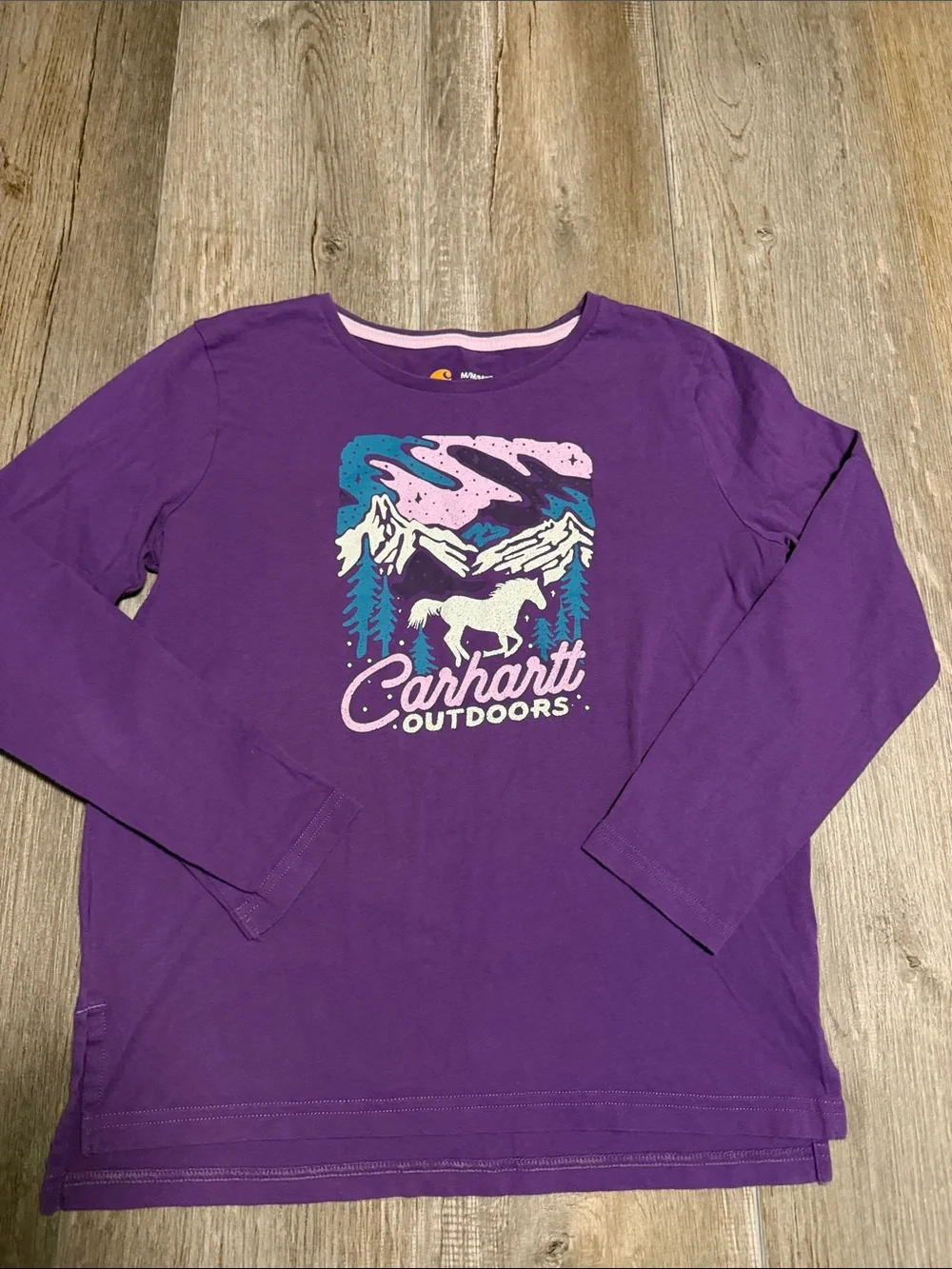 Carhartt Purple Long Sleeve Tee with Pink, Teal, White Graphic